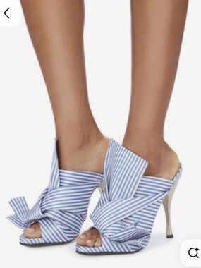 No. 21 Striped Blue Knot-Front High Heel Mules